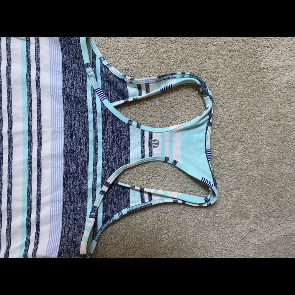 Lululemon Groovy Stripe Cool Racerback top blue 4 - Picture 2 of 7